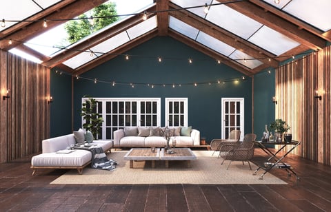 Modern outdoor patio with glass roof