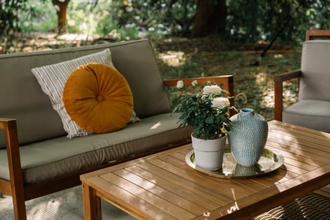 Outdoor furniture in garden