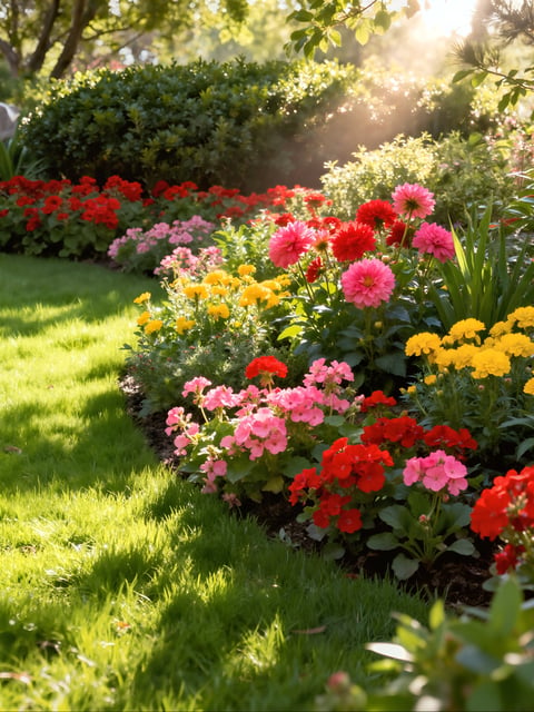 Vibrant flower bed with colorful blooms